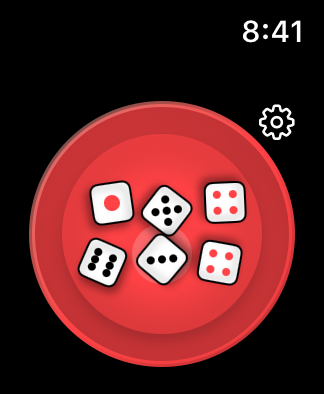 Six dice in the bowl ready to roll