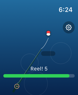 The line in the water with the bobber waiting for a bite