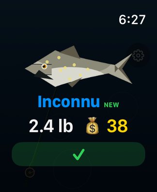 A Common Pleco catch card showing 1.0 lb and 12 coins