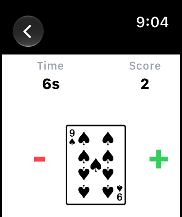A card between the minus and plus signs